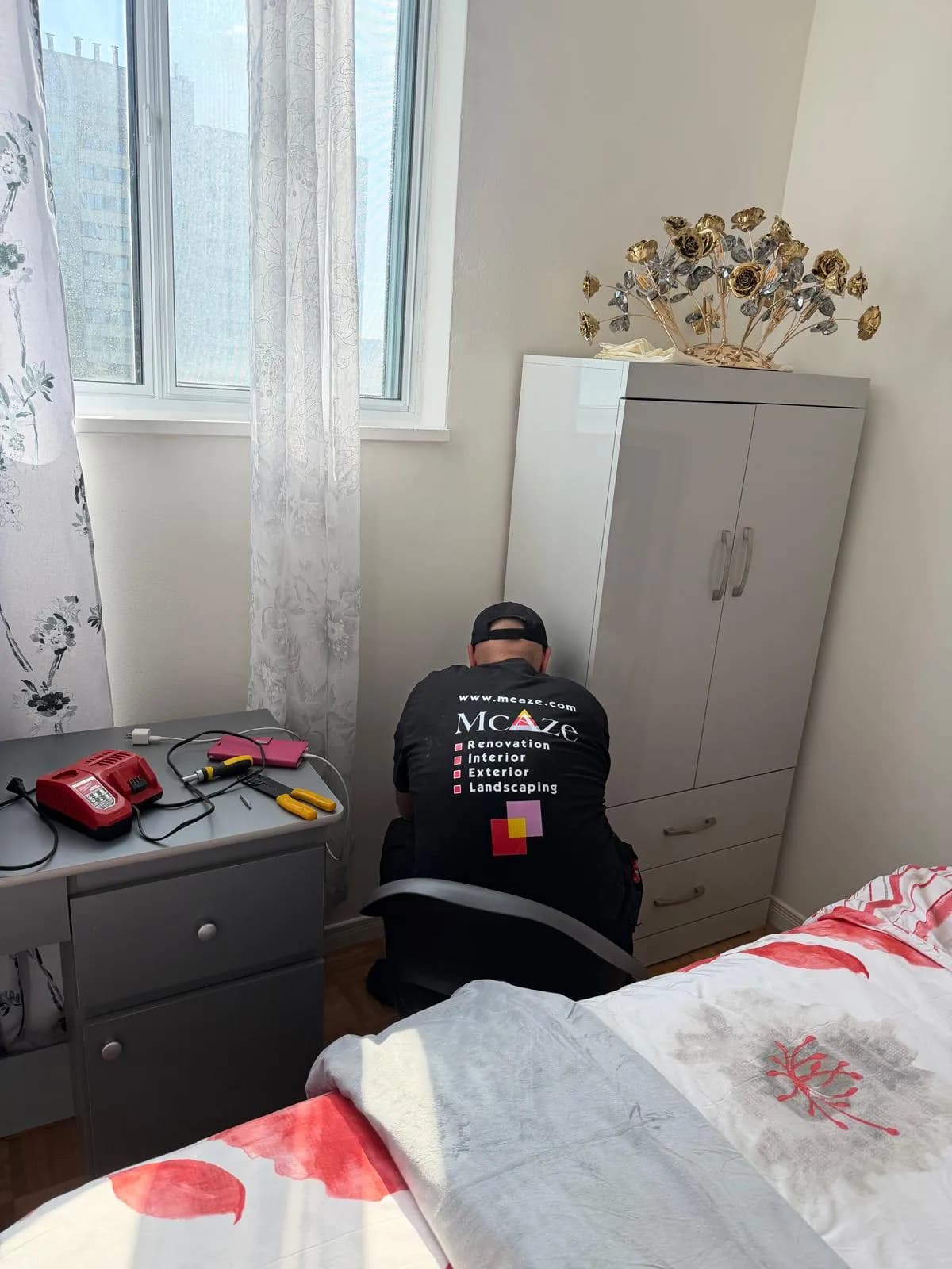 Furnished bedroom after North York condo renovation finishing