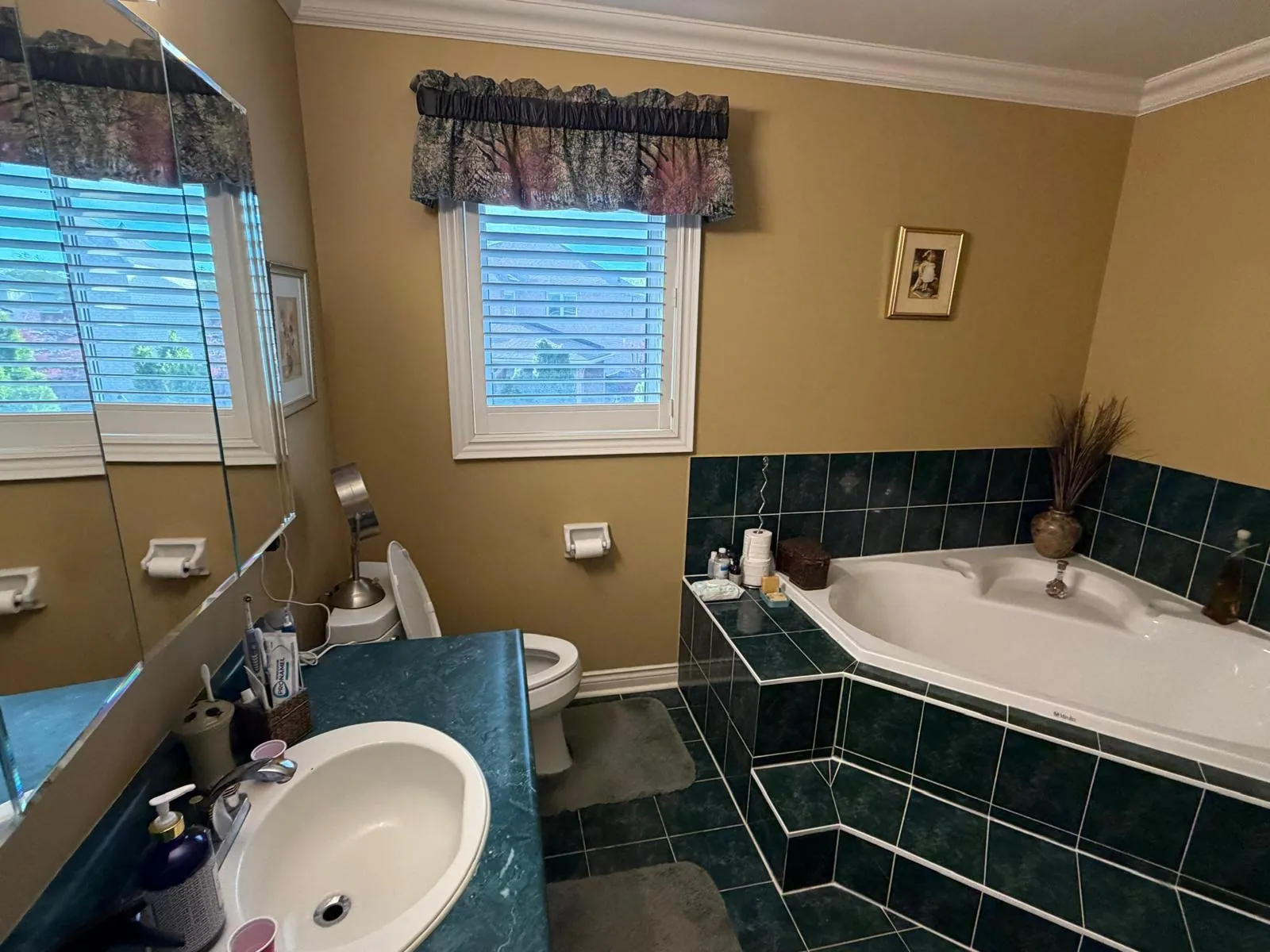 Original bathroom layout with vanity tub shower and toilet before renovation