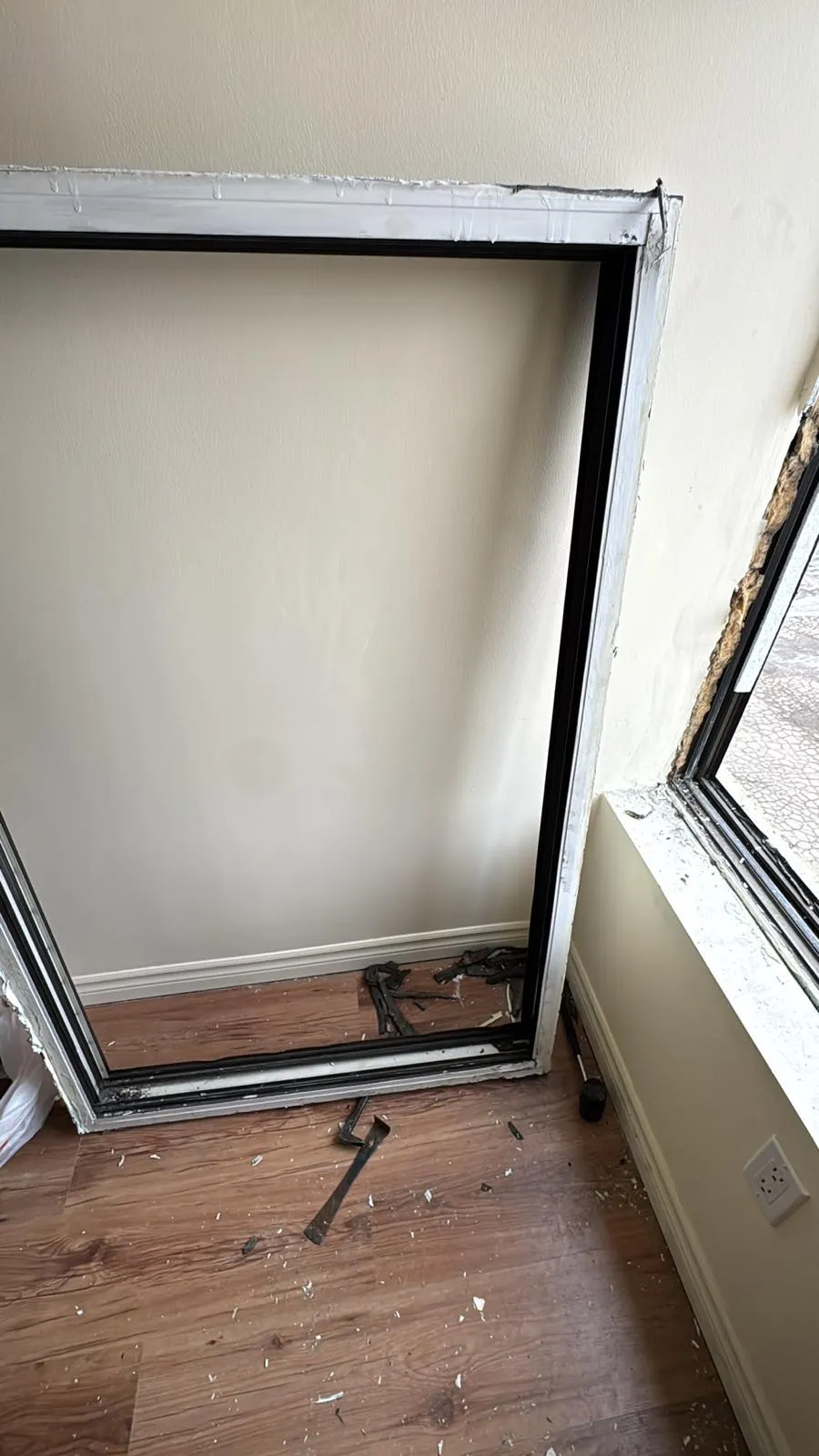Commercial window opening preparation after frame removal in Mississauga