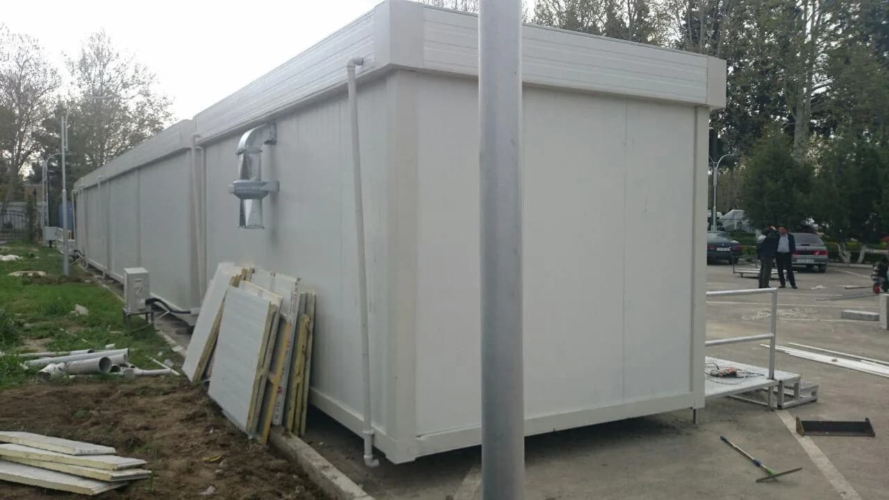 Modular office building installation progress with exterior service connections