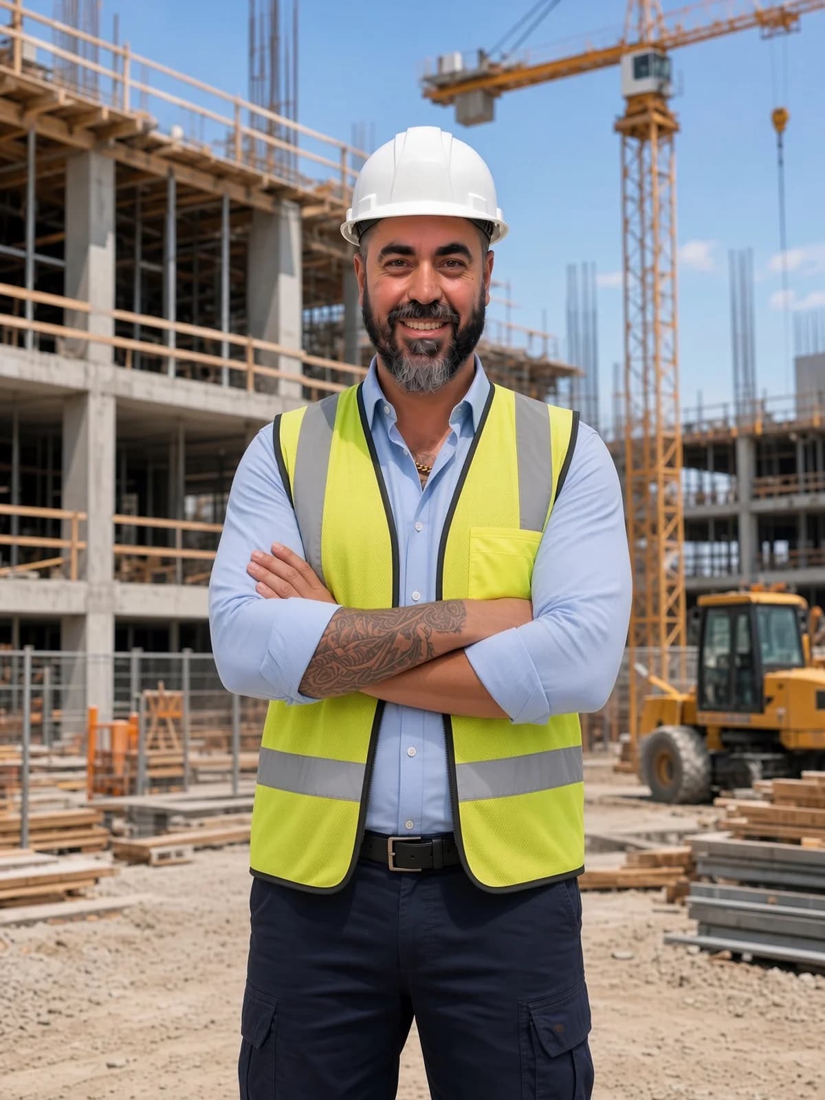 Kadri Yiğit, GTA Supervisor at McAze, on an active construction site